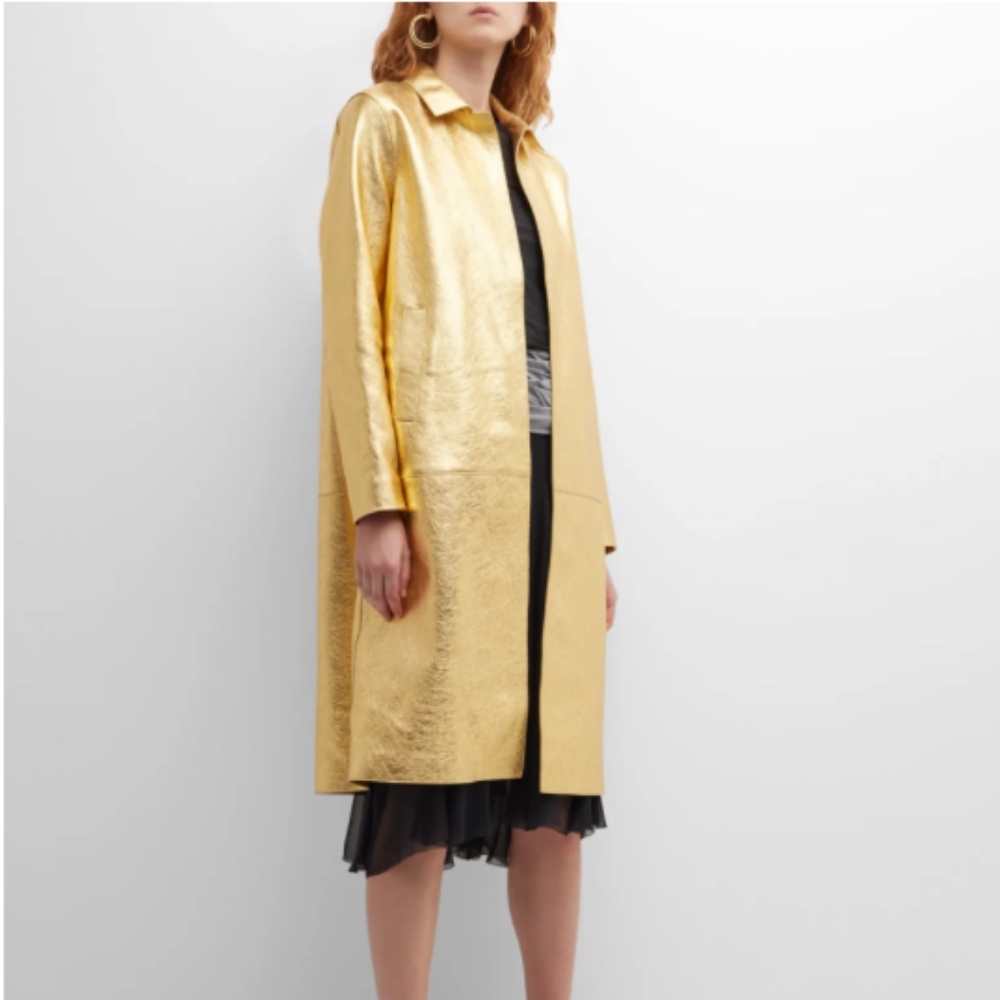 Tory Burch Open-Front Metallic Leather Coat